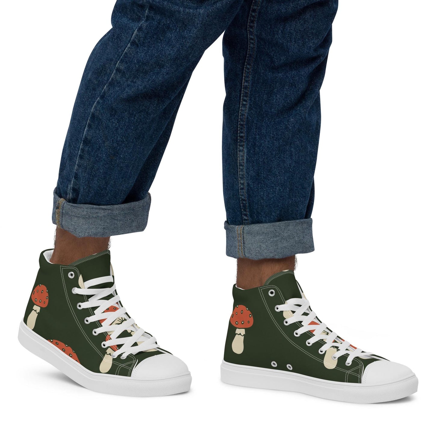 Baskets montantes en toile homme - Vert, imprimé – À lacets, légères et confortables – Minimaliste
