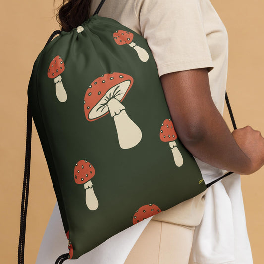 Sac à Cordon Minimaliste Personnalisable – Léger, Résistant, Pratique – Sorties, Sport, Quotidien, Voyage - Design Minimaliste Champignons
