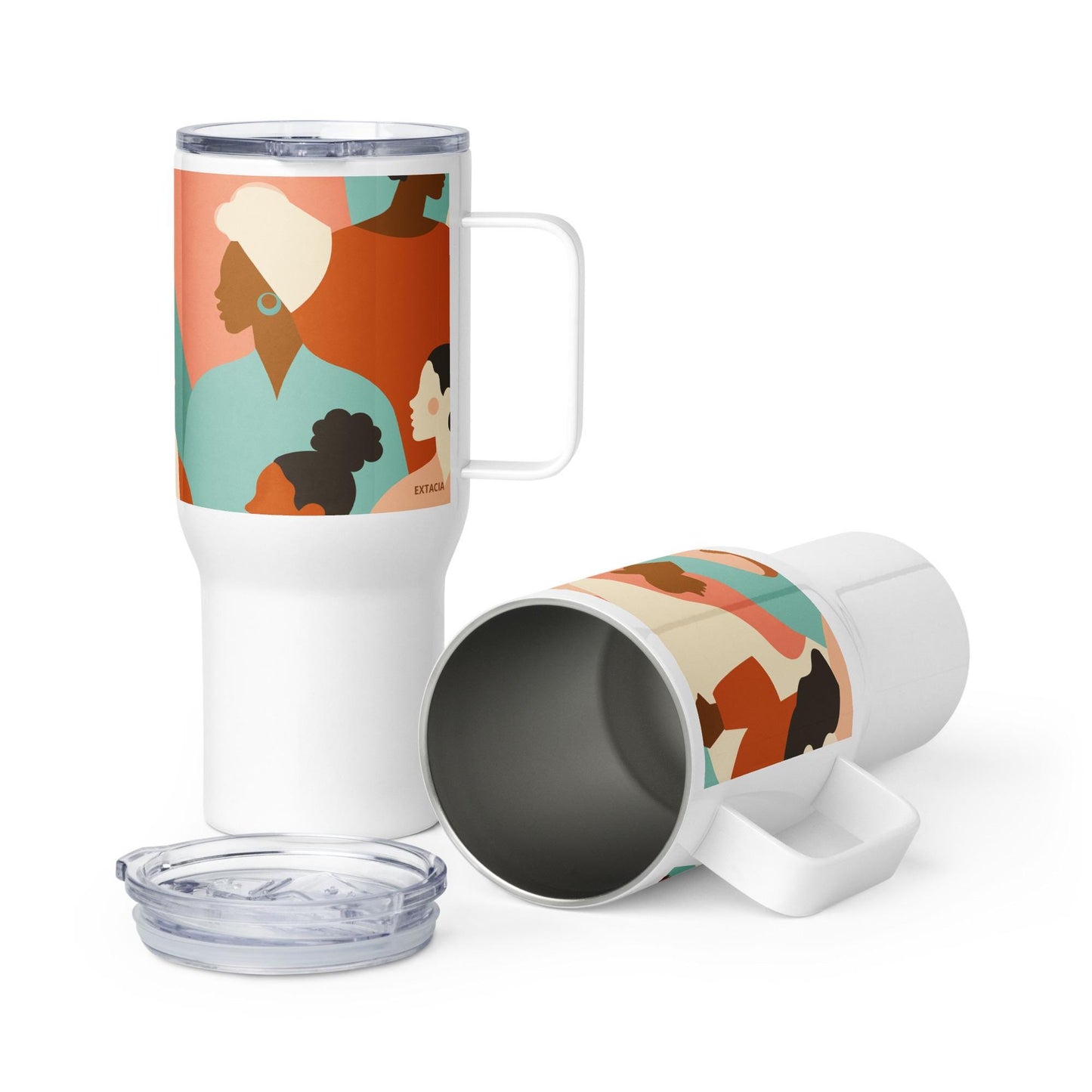Mug Isotherme Inox - Mug de Voyage Isotherme en Acier Inoxydable avec Anse Design des Silhouettes Feminines Femmes - THERMOS Durable Étanche