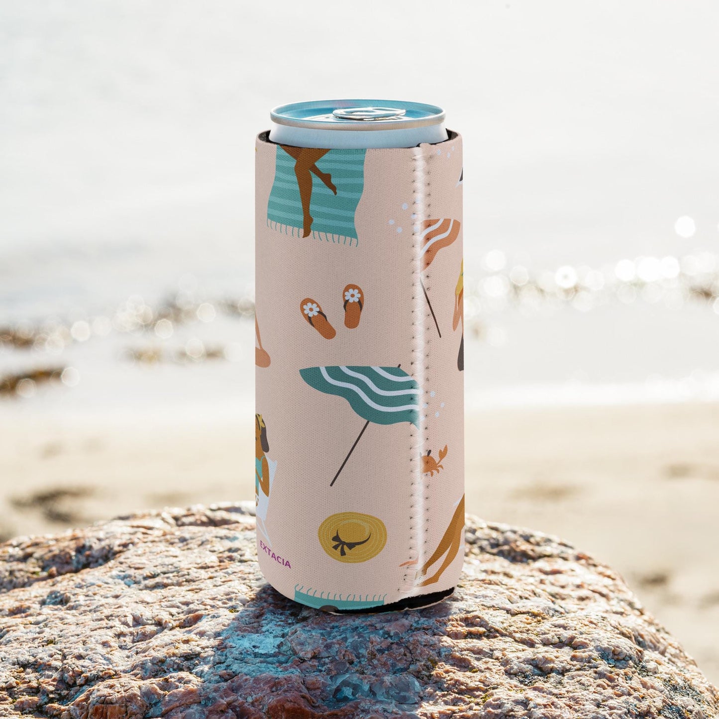 Housse Isotherme, Manchon Refroidisseur - Boisson Bouteille canette, anti-condensation réutilisable -Design Silhouettes Femmes Plage été
