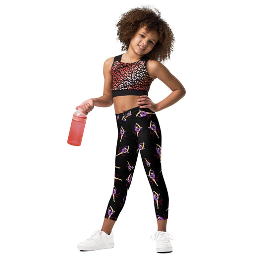 Legging pour petite fille – Noir – Doux, extensible, toutes saisons – Motif: Gymnaste Danseuse
