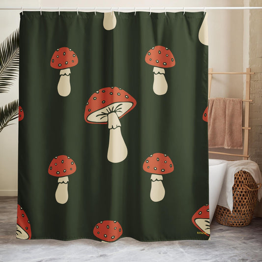 Rideau de Douche Personnalisable – Résistant, Waterproof, Anti-Moisissure - Salle de Bain Moderne, Cadeau - Design Minimaliste Champignons