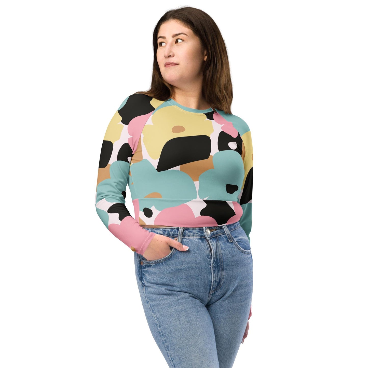 Crop top à Manches Longues pour Femme en Polyester recyclé – Haut Court - Éco-responsable – Confortable Durable - Style Urbain, Sport, Nage