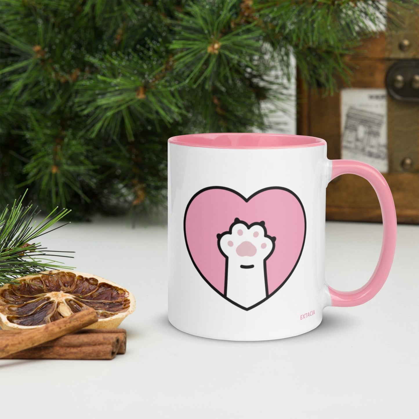 Mug à Intérieur Coloré – Tasse en Céramique Élégante - Design Patte de Chat - pour Café Thé Chocolat - cuisine, cadeau, anniversaire, bureau