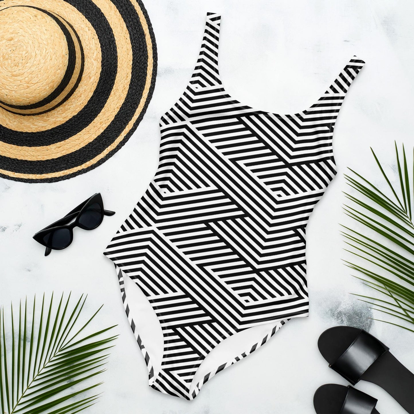 Maillot de Bain une Pièce pour Femme – Élégant et Confortable - Plage, Piscine, Vacances, bain, surf - Cadeau - Design Minimaliste Graphique