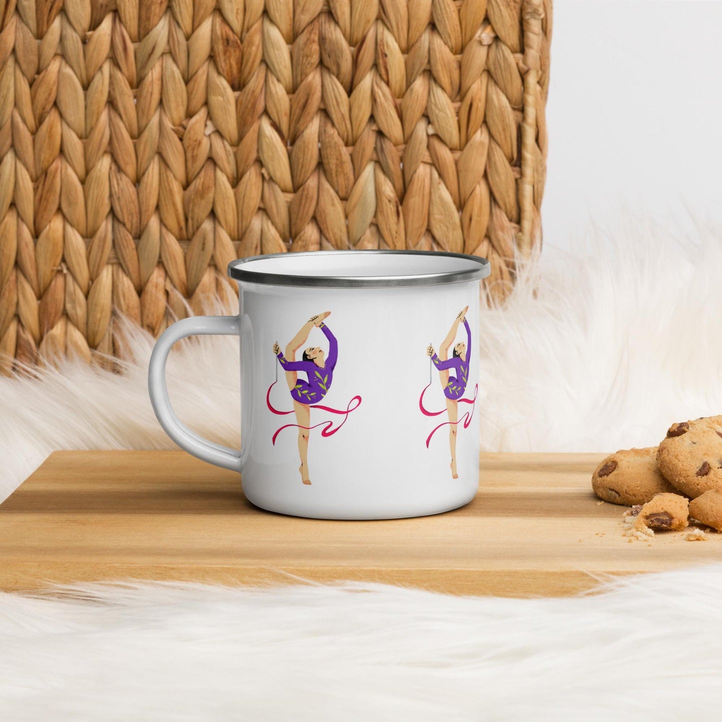 Mug émaillé Blanc Brillant avec anse - Tasse en émail personnalisable - légère, vintage - camping, cadeau, Design Danseuse Gymnaste