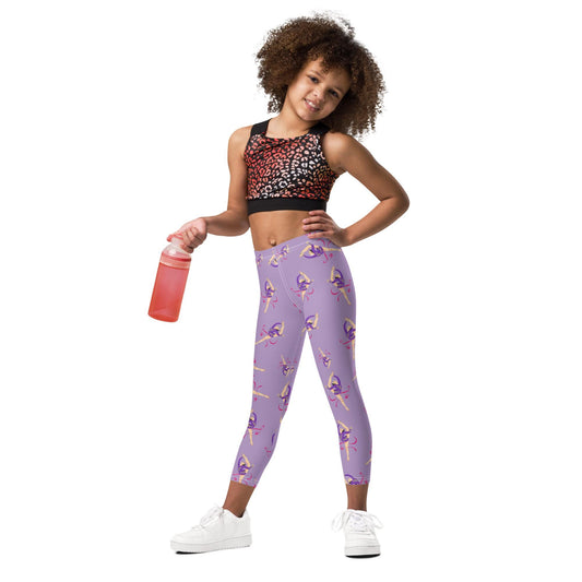 Legging pour petite fille – Lila – Doux, extensible, toutes saisons – Motif: Gymnaste Danseuse