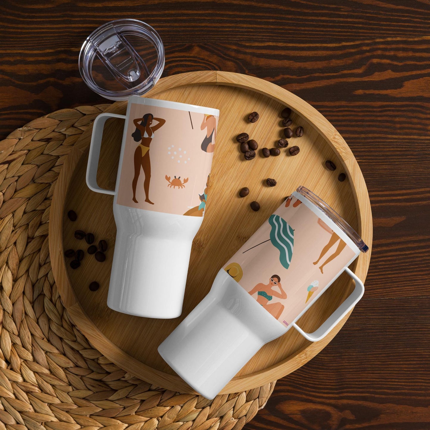 Mug Isotherme Inox - Mug de Voyage Isotherme Acier Inoxydable avec Anse – Design des Silhouettes des Femmes Plage - THERMOS, gobelet Étanche