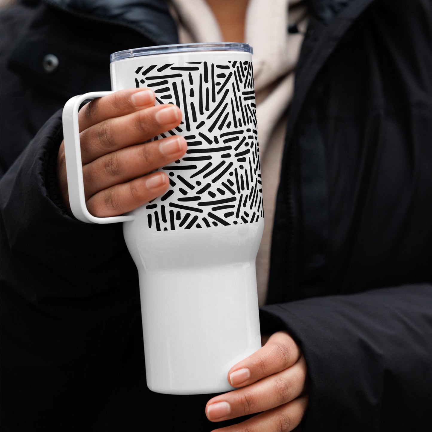 Mug Isotherme Inox - Mug de Voyage Isotherme en Acier Inoxydable avec Anse – Design Graphique - THERMOS, gobelet - Durable, Léger, Étanche