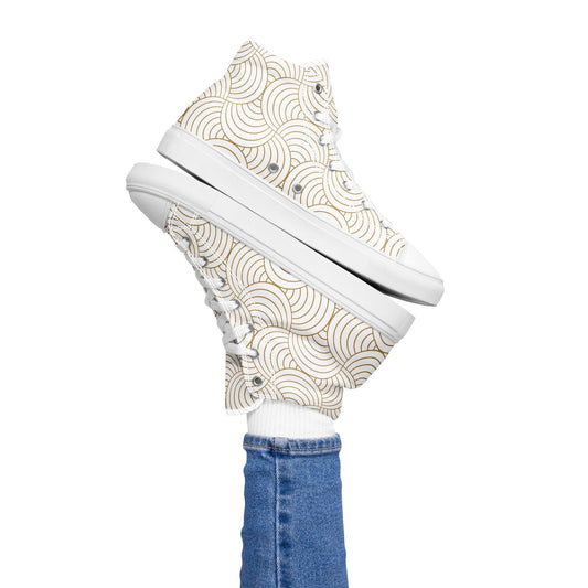 Baskets hautes en toile femme - Blanc et Or – Légères et confortables – Graphique