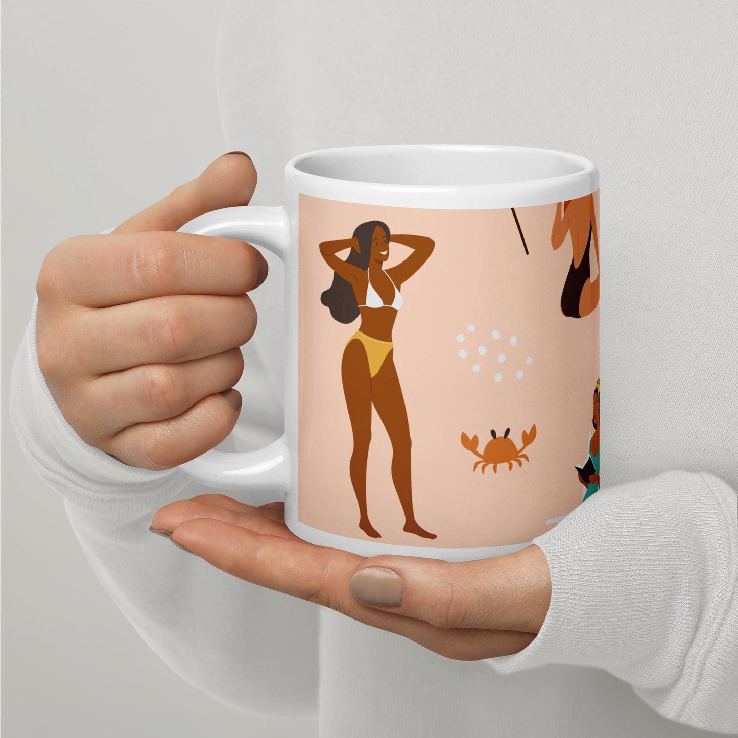 Mug en Céramique – 11, 15 et 20 oz - Tasse Design, Élégante - Design des Silhouettes Feminines, Femmes, Plage, été - Cadeau Personnalisable