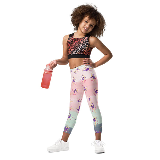 Legging pour petite fille – Dégradé Rose Kaki – Doux, extensible, toutes saisons – Motif Gymnaste Danseuse