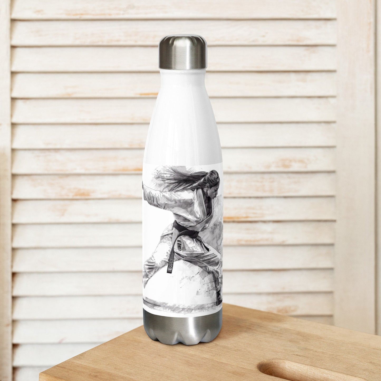 Bouteille Noir - Gourde Étanche Isotherme en Acier Inoxydable – Design Arts Martiaux - Durable – Bureau, Sport, Camping Randonnée cadeau