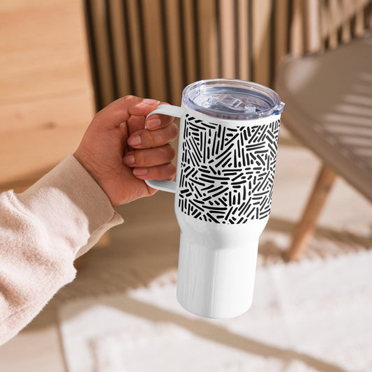Mug Isotherme Inox - Mug de Voyage Isotherme en Acier Inoxydable avec Anse – Design Graphique - THERMOS, gobelet - Durable, Léger, Étanche
