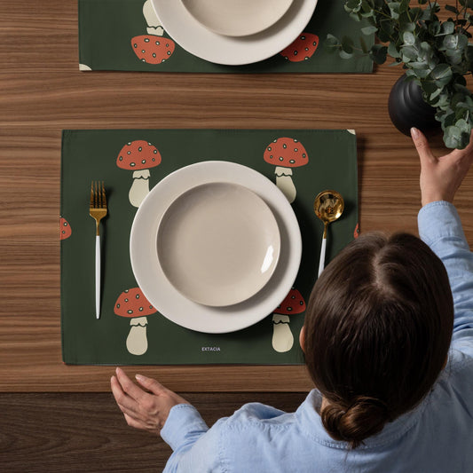 Ensemble de 4 Sets de Table – Lot de 4, Design, Élégants et Résistants - Décoration de Table et Protection, - Design Minimaliste Champignons