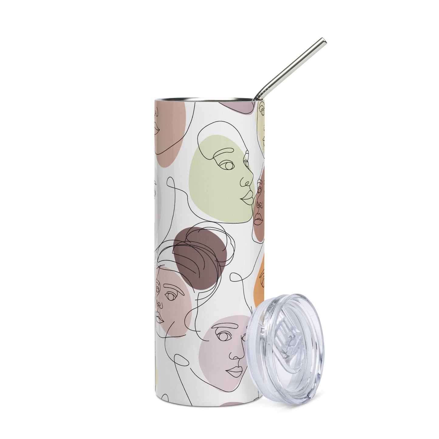 Mug isotherme inox - Design Artistique Visages Féminins Calligraphie - Gobelet en Acier Inoxydable – Mug de Voyage Durable Étanche Élégant