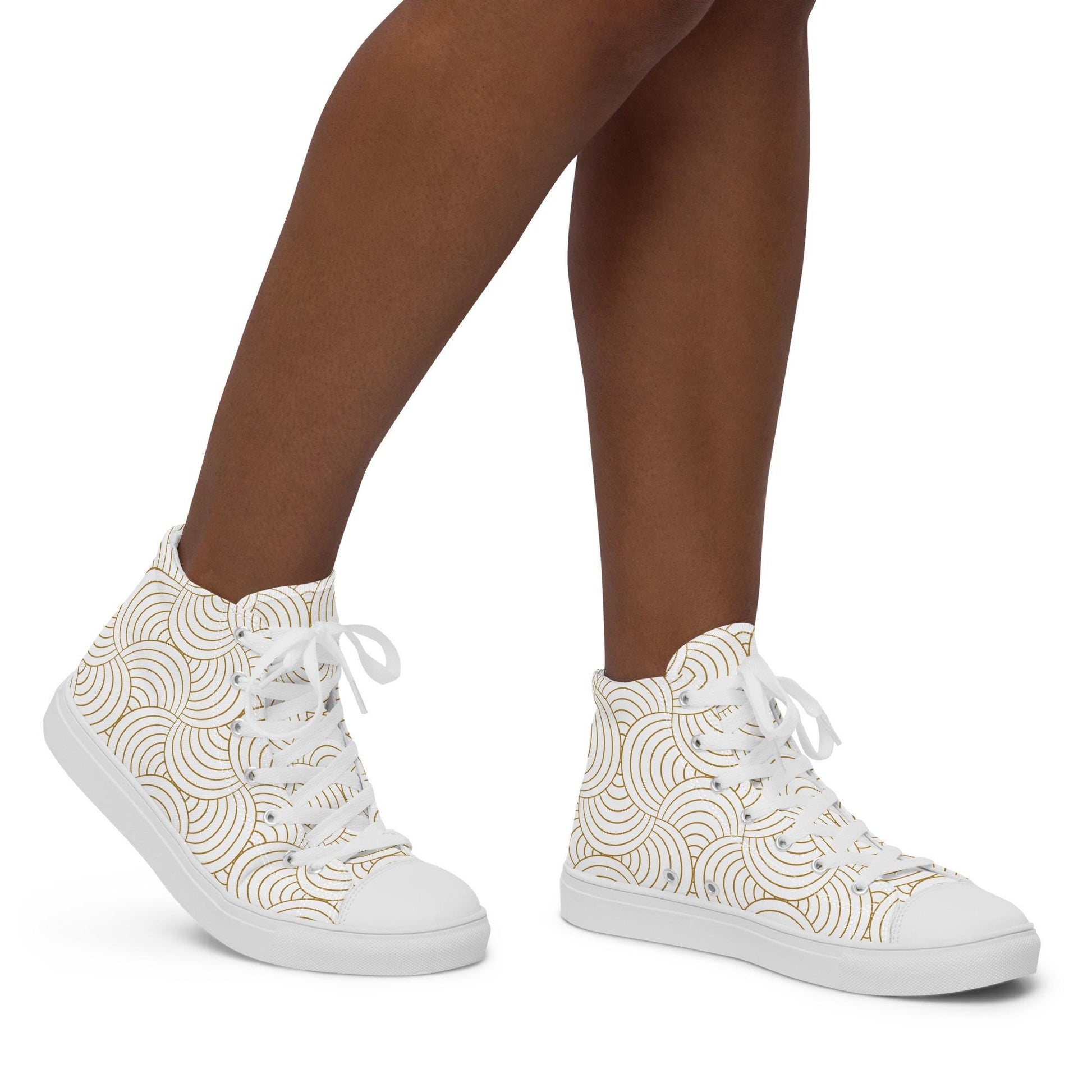 Baskets hautes femme - blanc et or - en toile – vue latérale, maintien de cheville