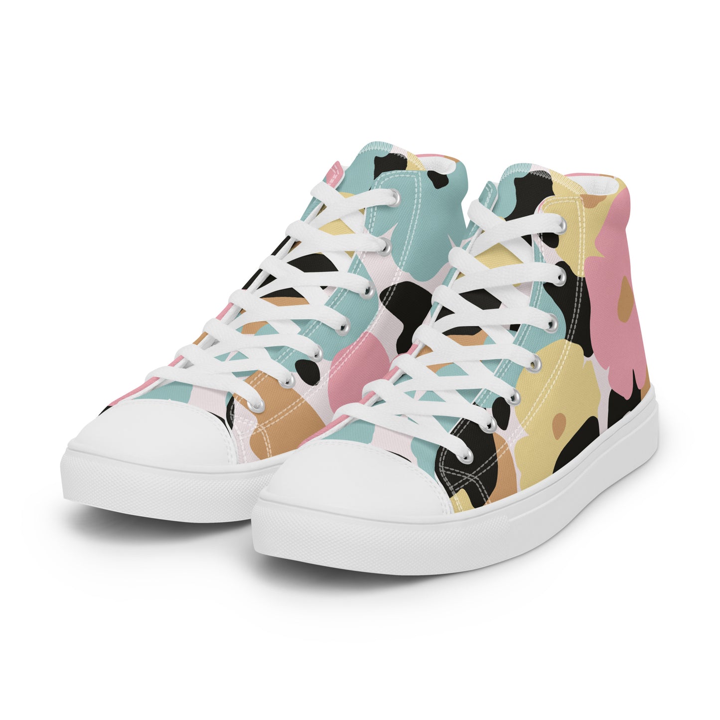 Baskets hautes femme - fleuri, pastel – vue 3/4, silhouette complète - semelle blanche
