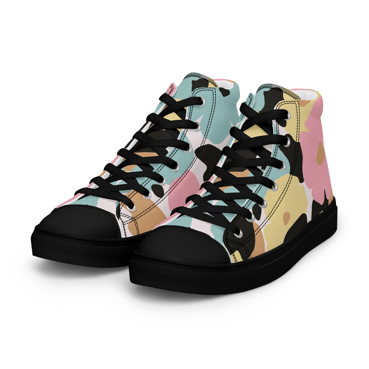 Baskets hautes femme - fleuri, pastel – vue 3/4, silhouette complète - semelle noire