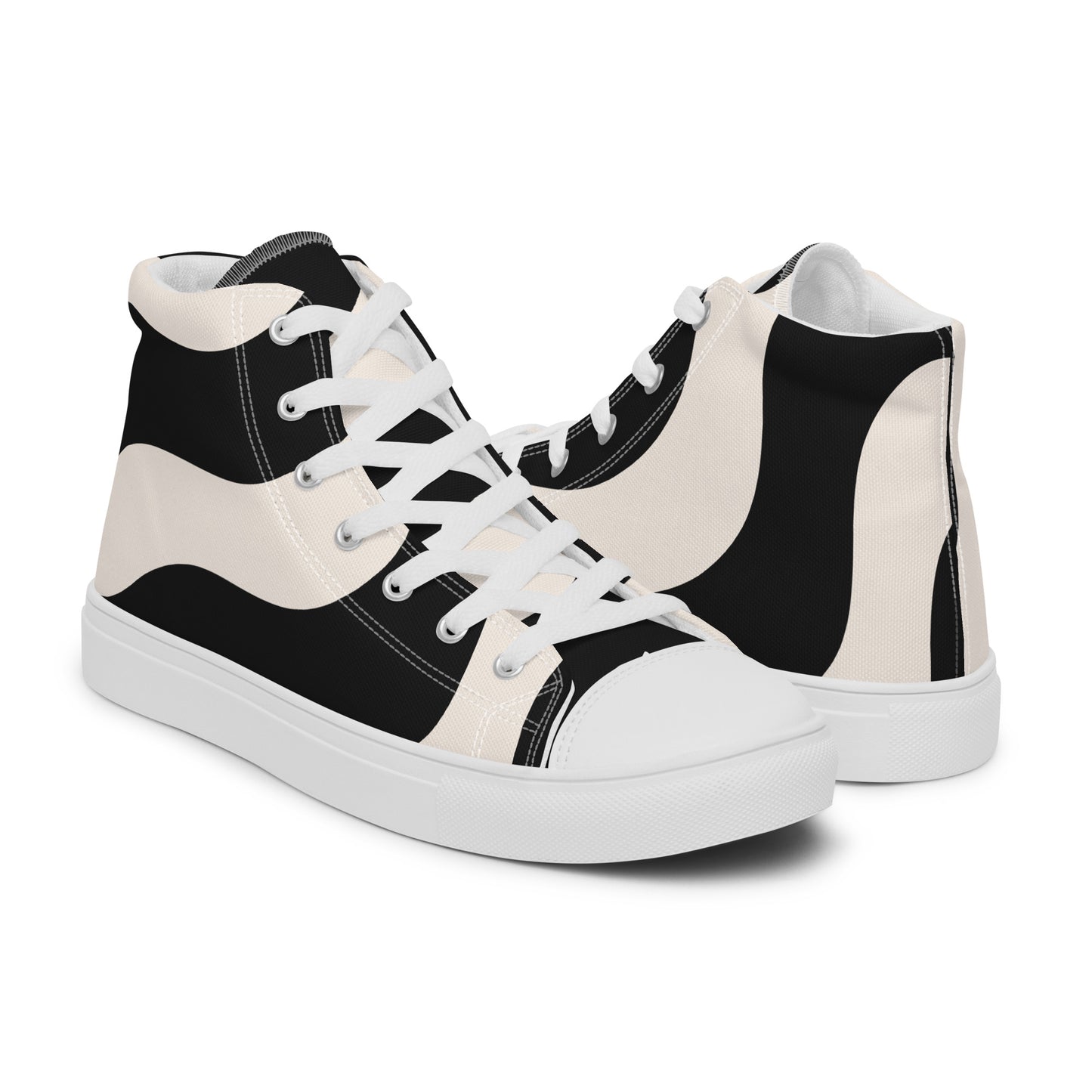 Baskets montantes homme – vue 3/4, silhouette complète - beige et noir, graphique - semelle blanche