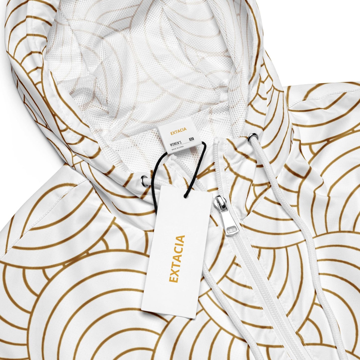 Capuche et fermeture, veste coupe-vent femme blanc et or pour sport et ville