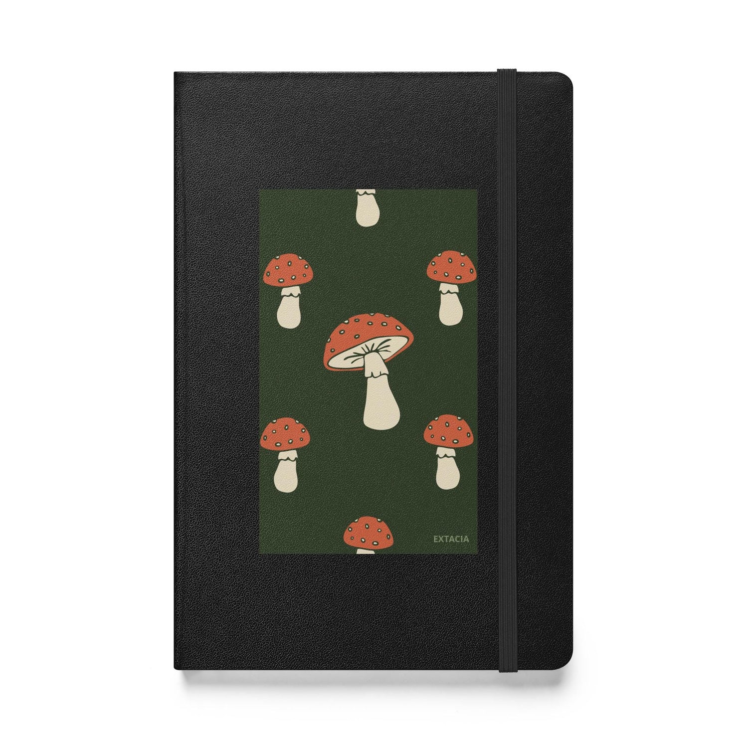 Carnet à couverture rigide vue de face, design minimal - Vert champignon - noir