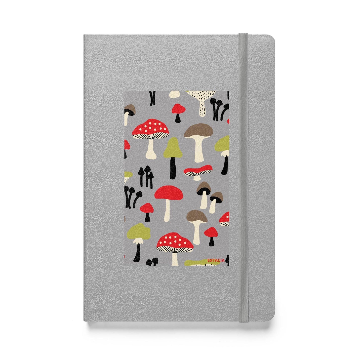 Carnet à couverture rigide vue de face, design minimal - argent - A5 – forêt des champignons