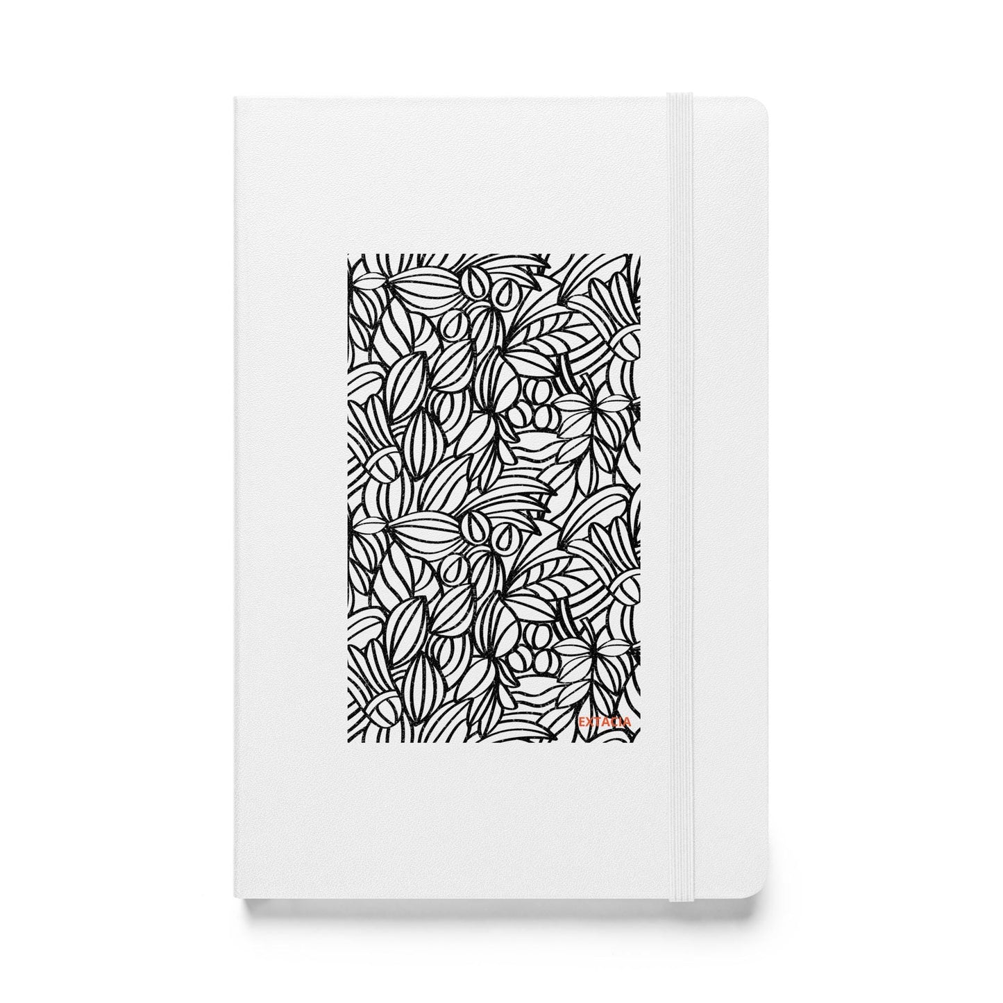 Carnet à couverture rigide vue de face, design minimal - blanc - A5 – Nature dense - blanc et noir