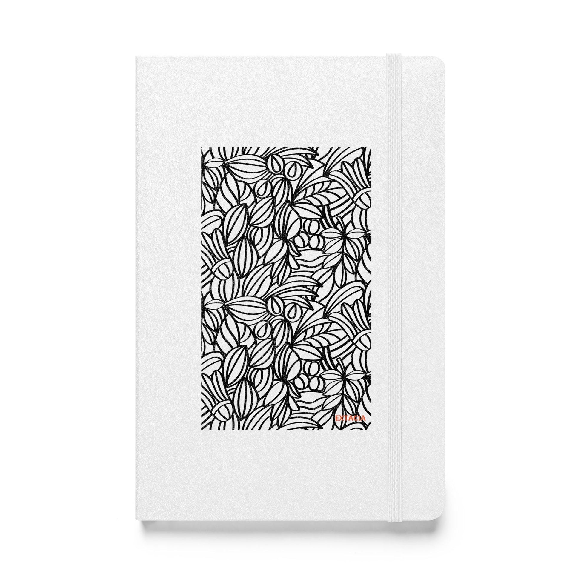 Carnet à couverture rigide vue de face, design minimal - blanc - A5 – Nature dense - blanc et noir