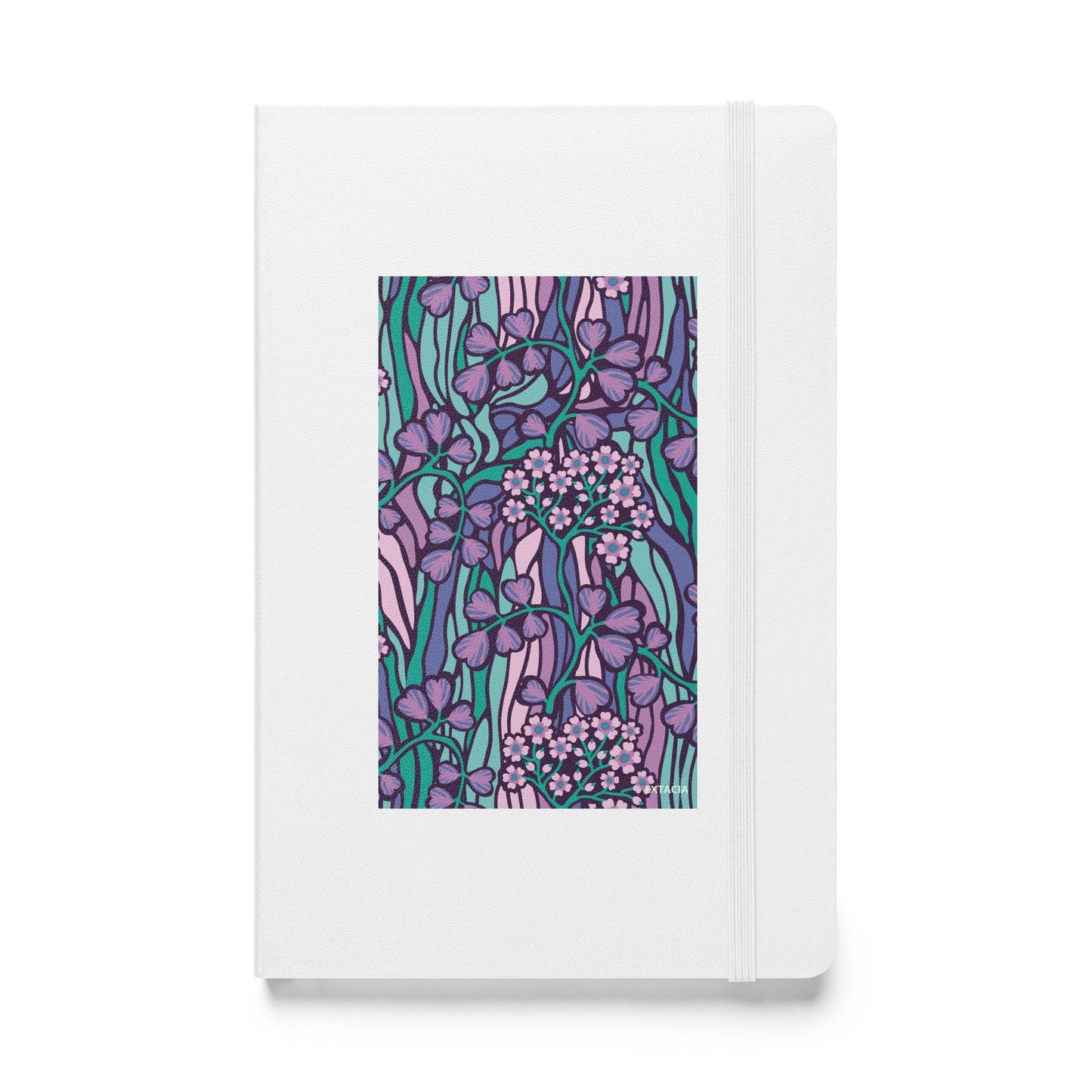 Carnet à couverture rigide vue de face, design minimal - blanc - A5 – jardin coloré