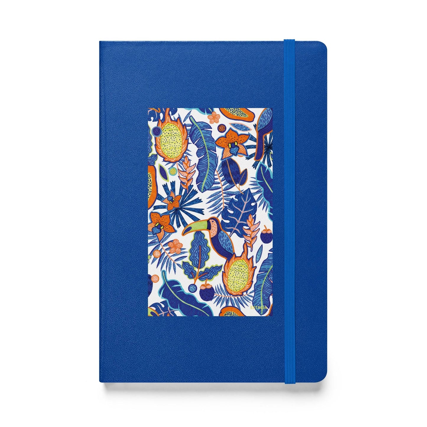 Carnet à couverture rigide vue de face, design minimal - bleu - A5 – Faune tropicale bleu - plante
