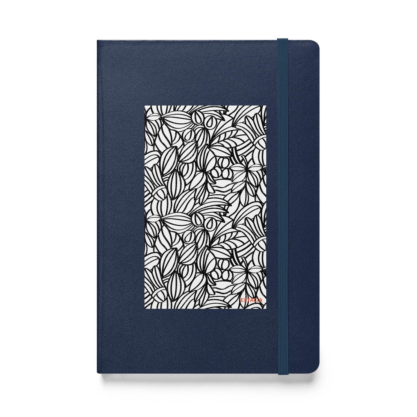 Carnet à couverture rigide vue de face, design minimal - bleu marine - A5 – Nature dense - blanc et noir