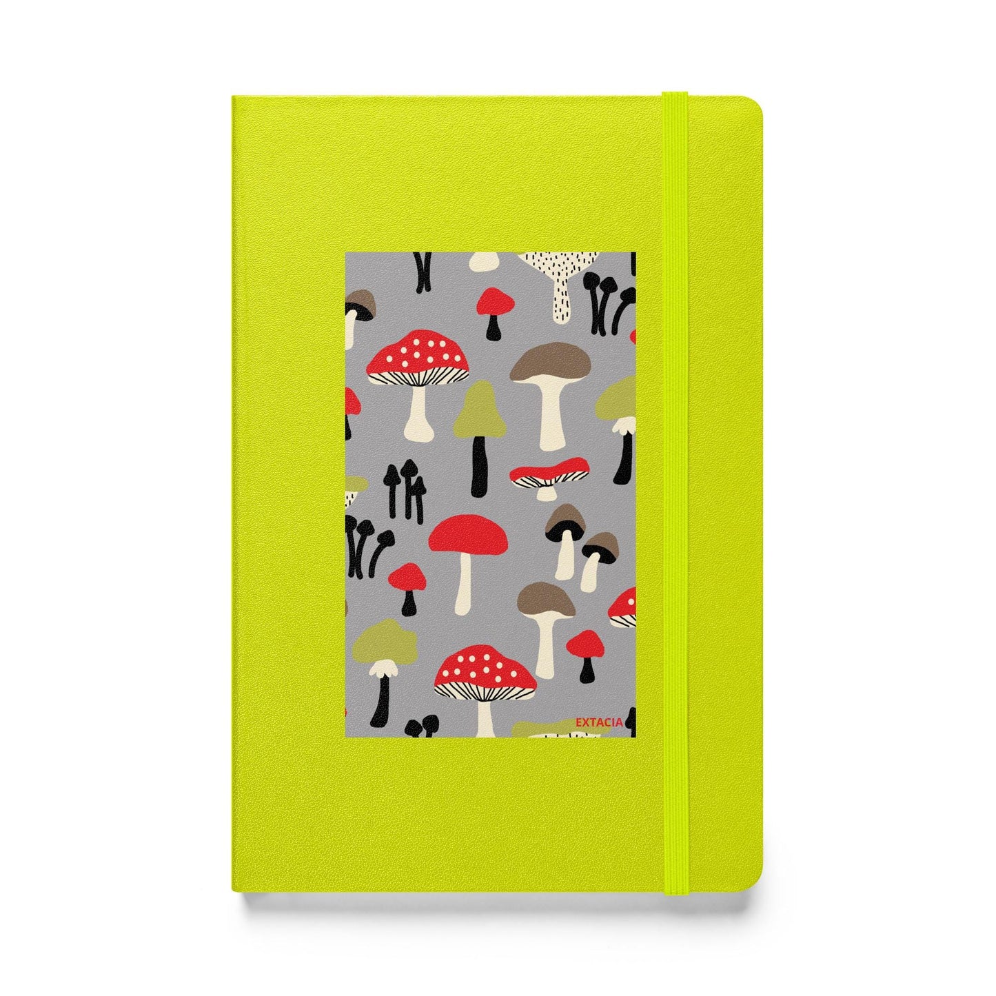 Carnet à couverture rigide vue de face, design minimal - citron - A5 – forêt des champignons