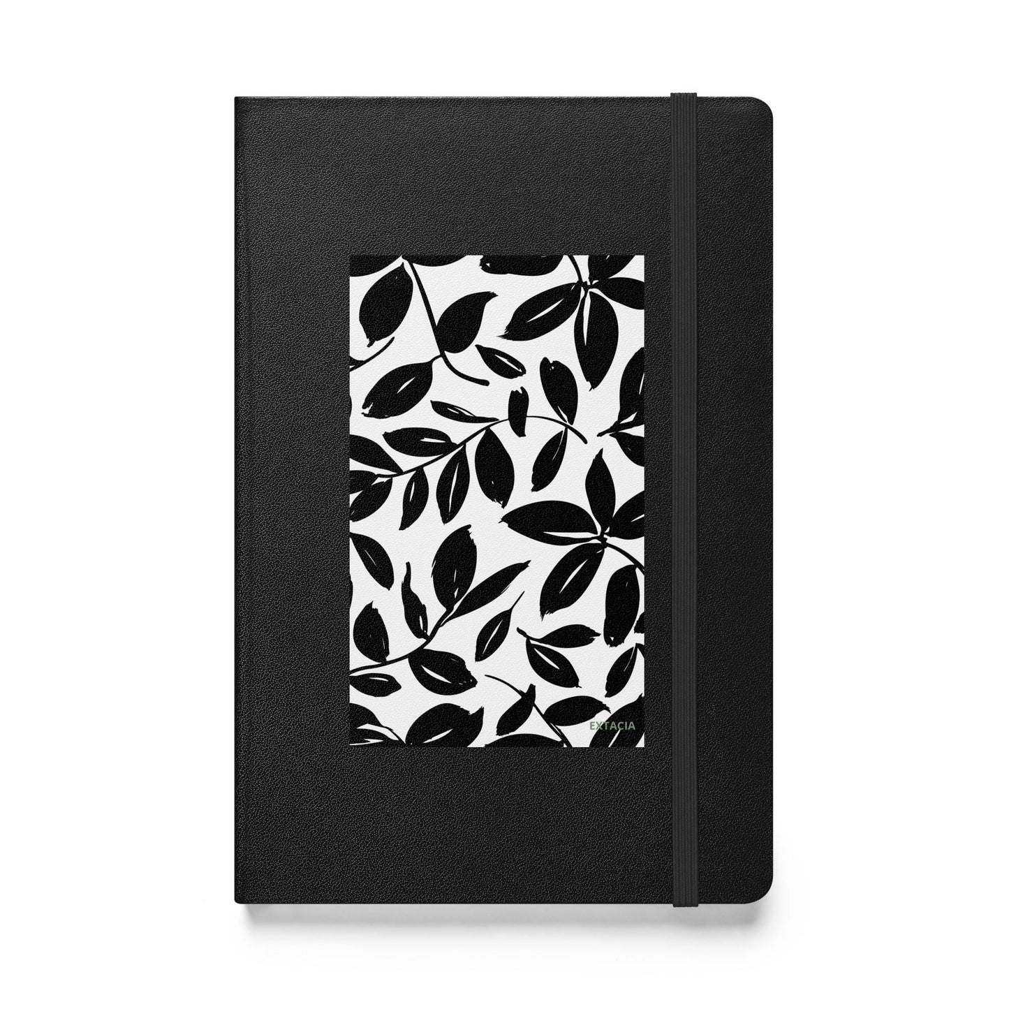 Carnet à couverture rigide vue de face, design minimal - noir - A5 – jardin blanc et noir