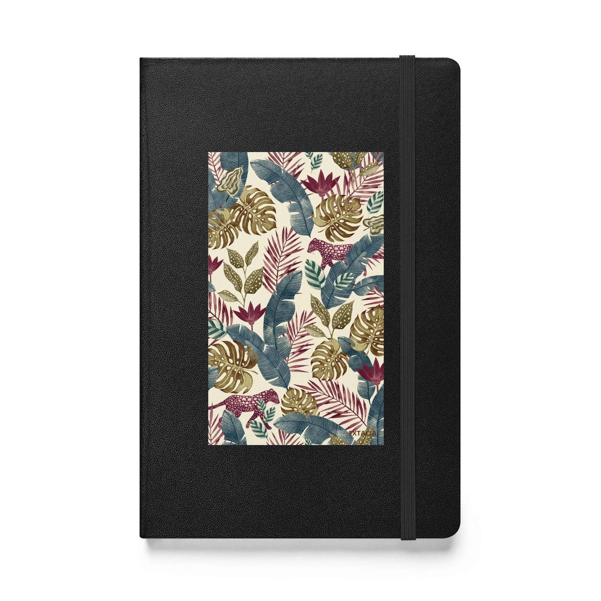 Carnet à couverture rigide vue de face, design minimal - noir - Forêt Printanière