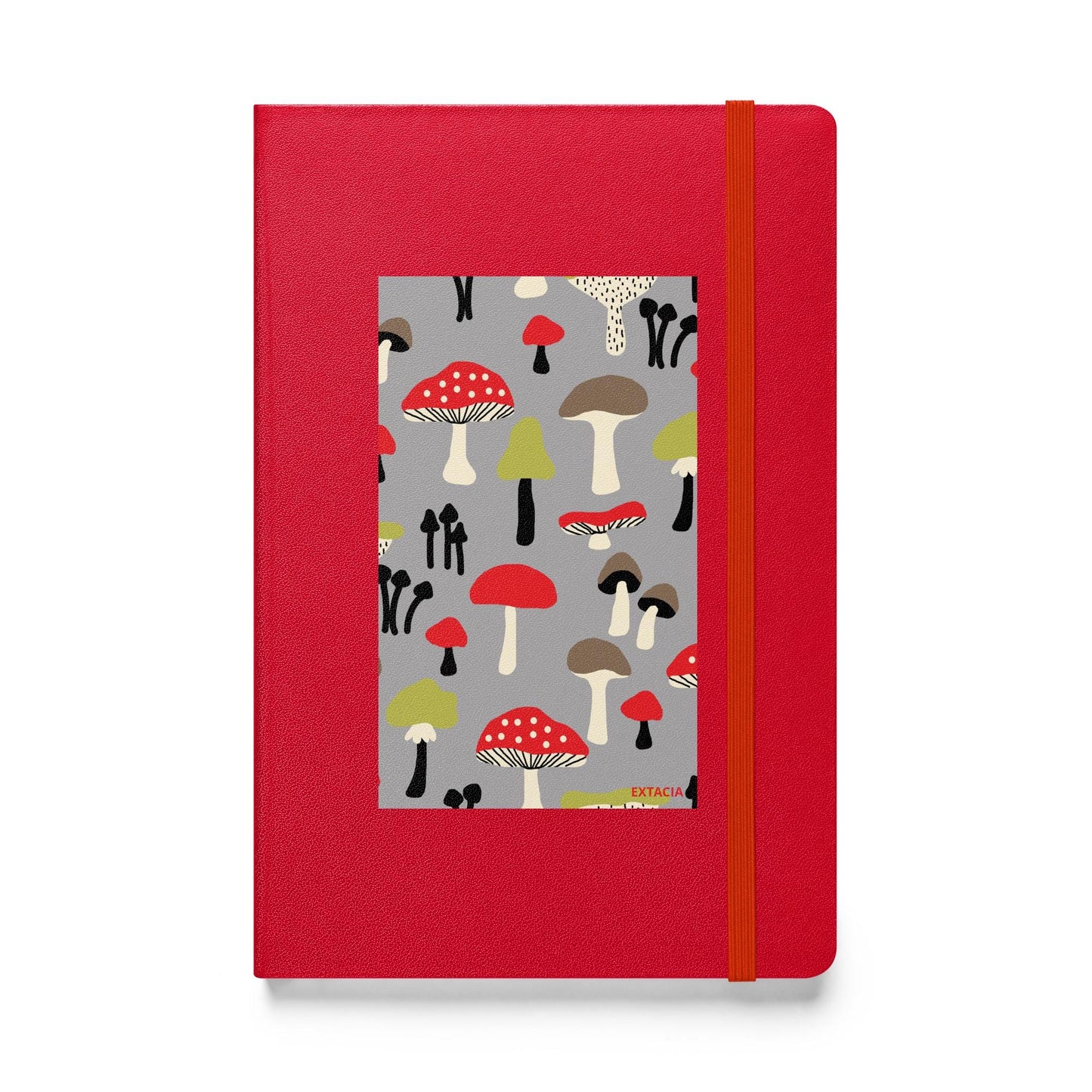 Carnet à couverture rigide vue de face, design minimal - rouge - A5 – forêt des champignons