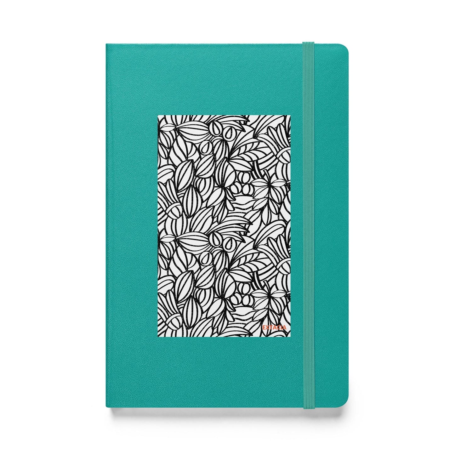 Carnet à couverture rigide vue de face, design minimal - turquoise - A5 – Nature dense - blanc et noir