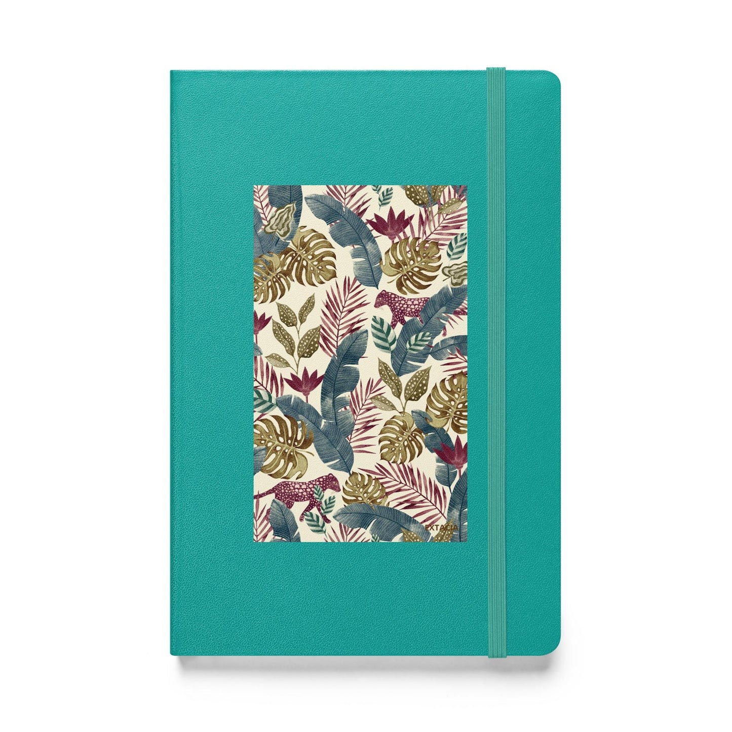 Carnet à couverture rigide vue de face, design minimal - turquoise - Forêt Printanière