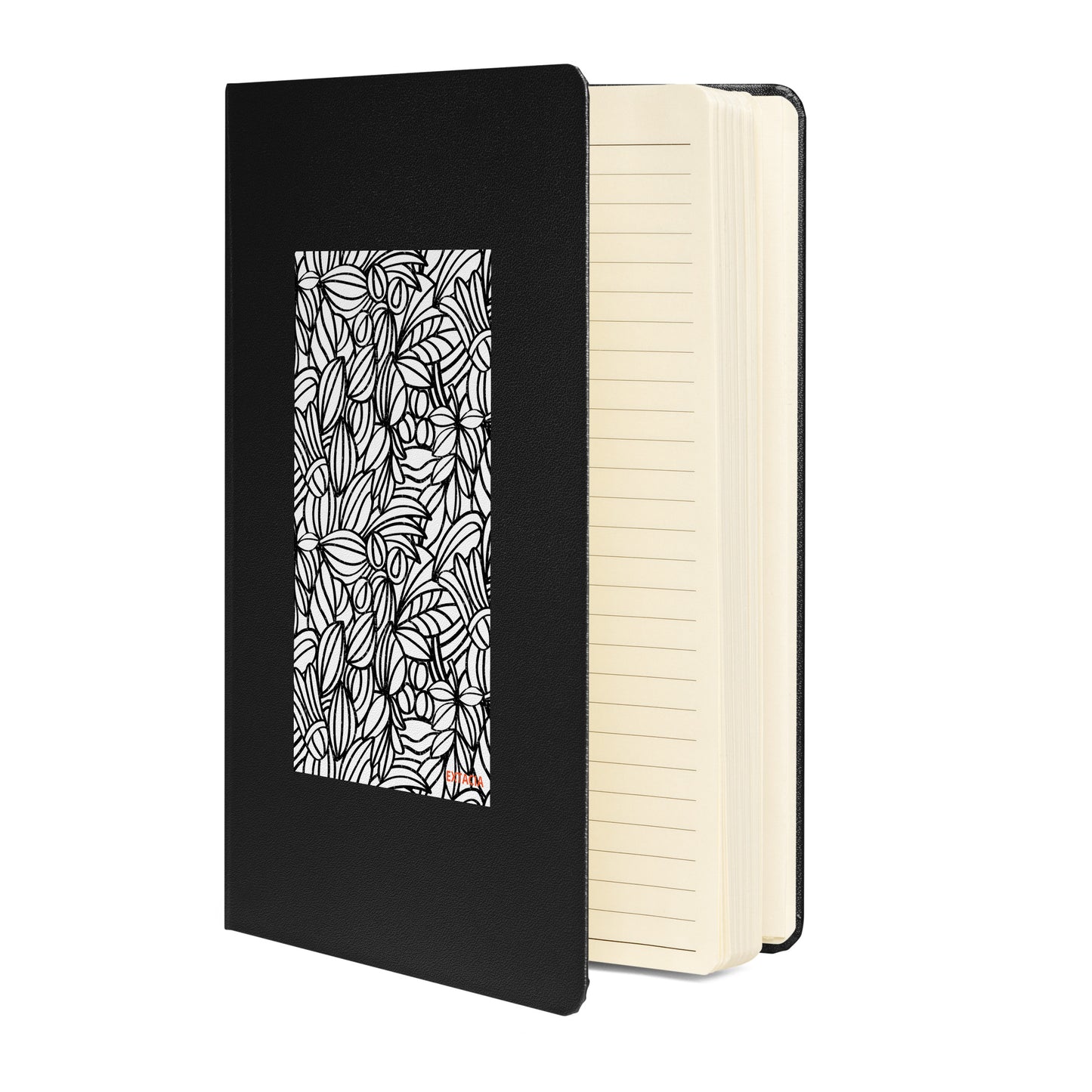 Carnet  – vue de 3/4, tranche et reliure durable - argent - A5 – Nature dense - blanc et noir
