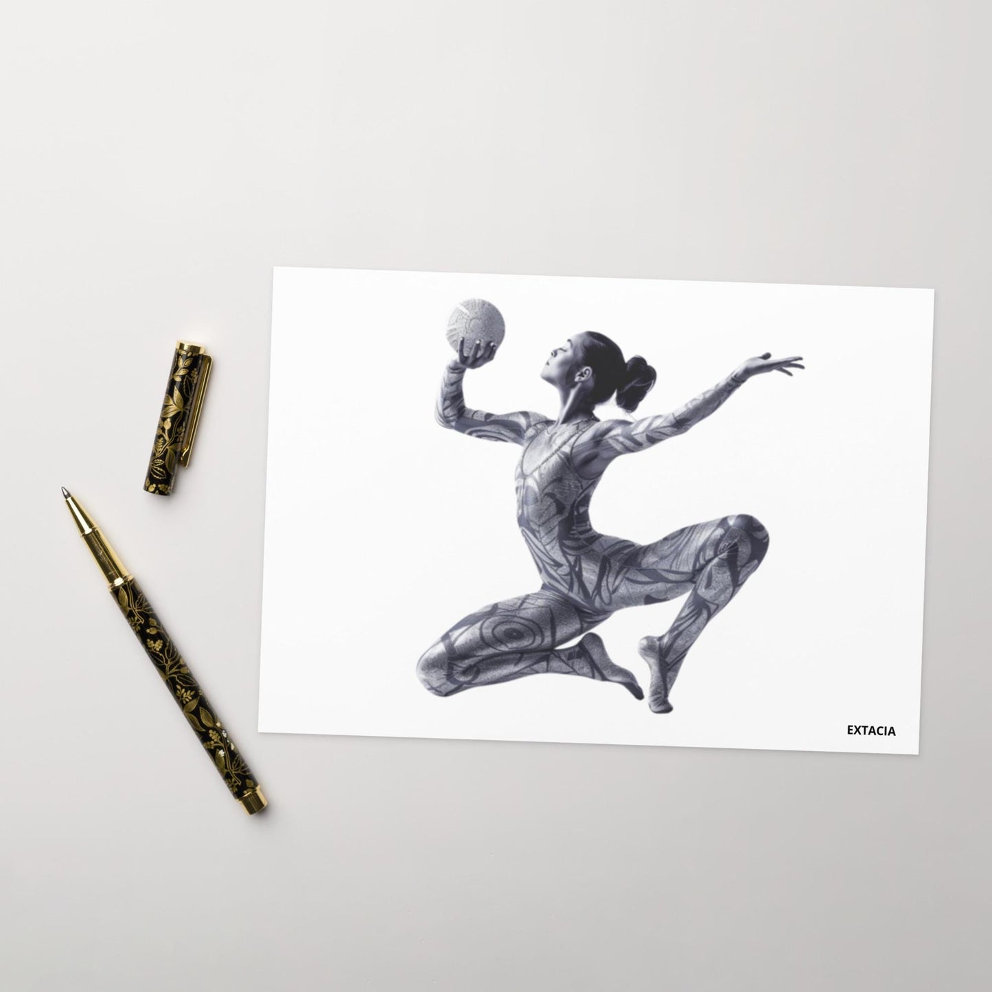 Carte de vœux A6 ILLUSTRATION GYMNASTE DANSEUSE  – vue de face, illustration style MINIMALISTE