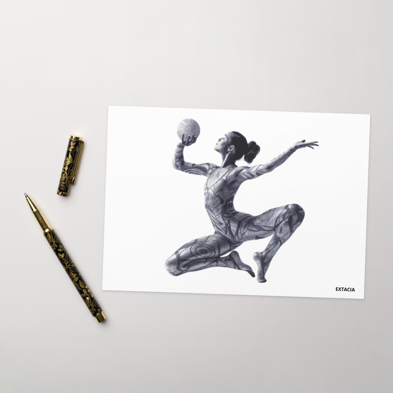 Carte de vœux A6 ILLUSTRATION GYMNASTE DANSEUSE  – vue de face, illustration style MINIMALISTE