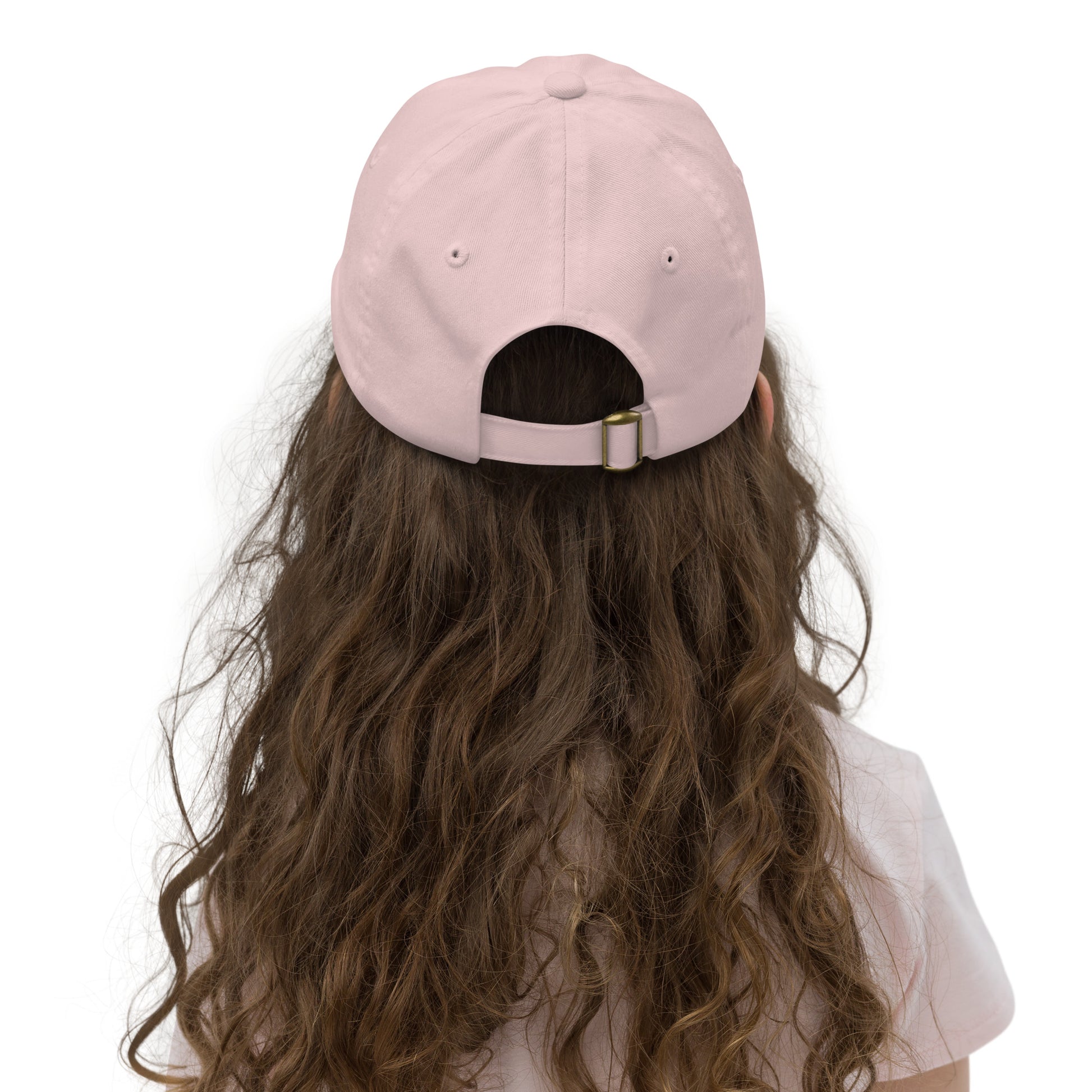Casquette bébé & fille – vue de dos, ajustement/fermeture  - rose pale, motif brodé gymnaste, danseuse 