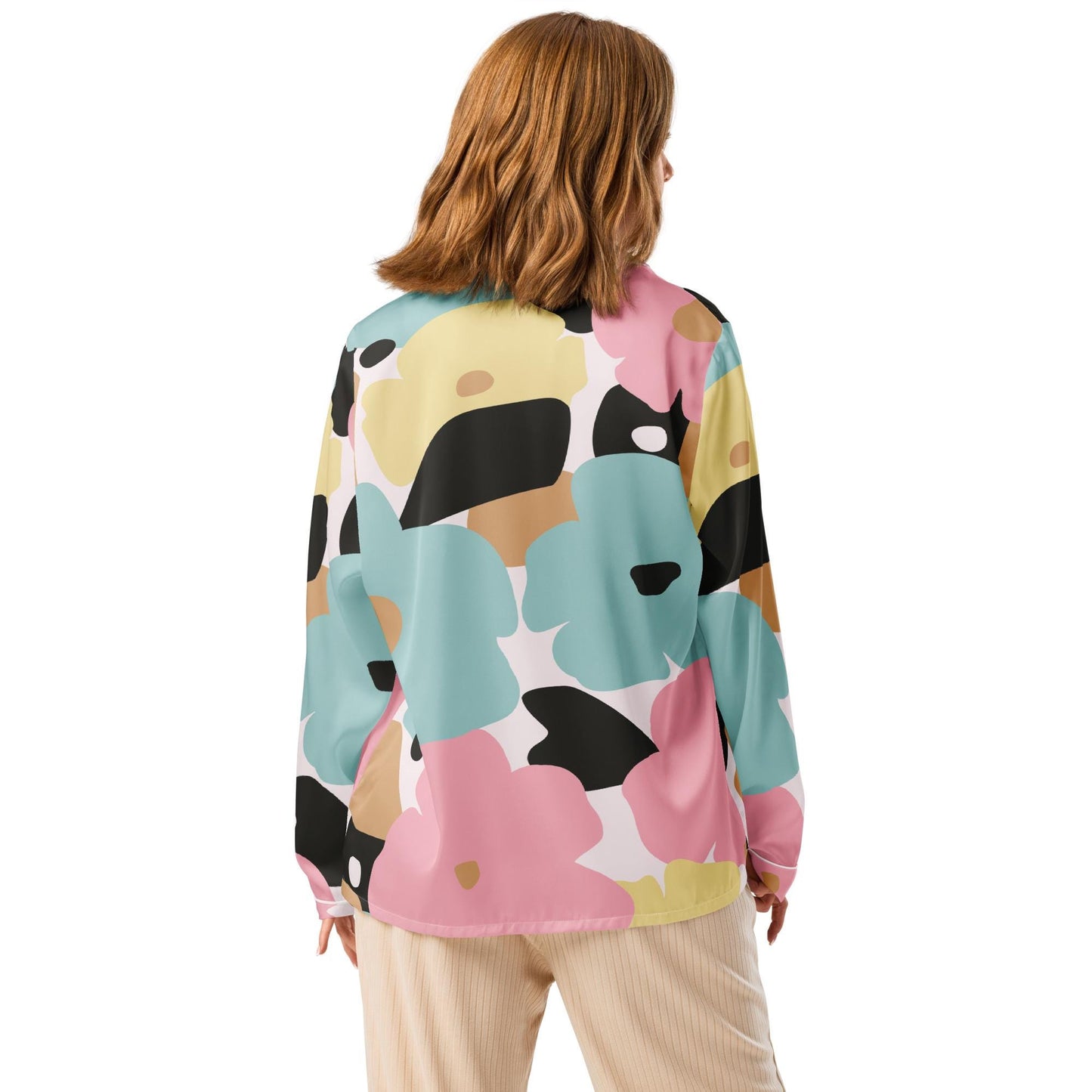 Chemisier – vue de dos, tombé naturel - manches longues - fleuri, pastel 