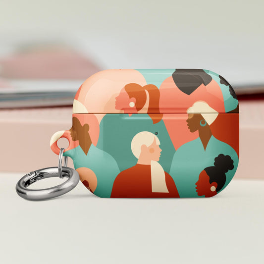 Coque AirPods résistante anti-choc & étanche – Design graphique minimaliste – Femmes du Monde, Pastel Orange Turquoise - vue de face