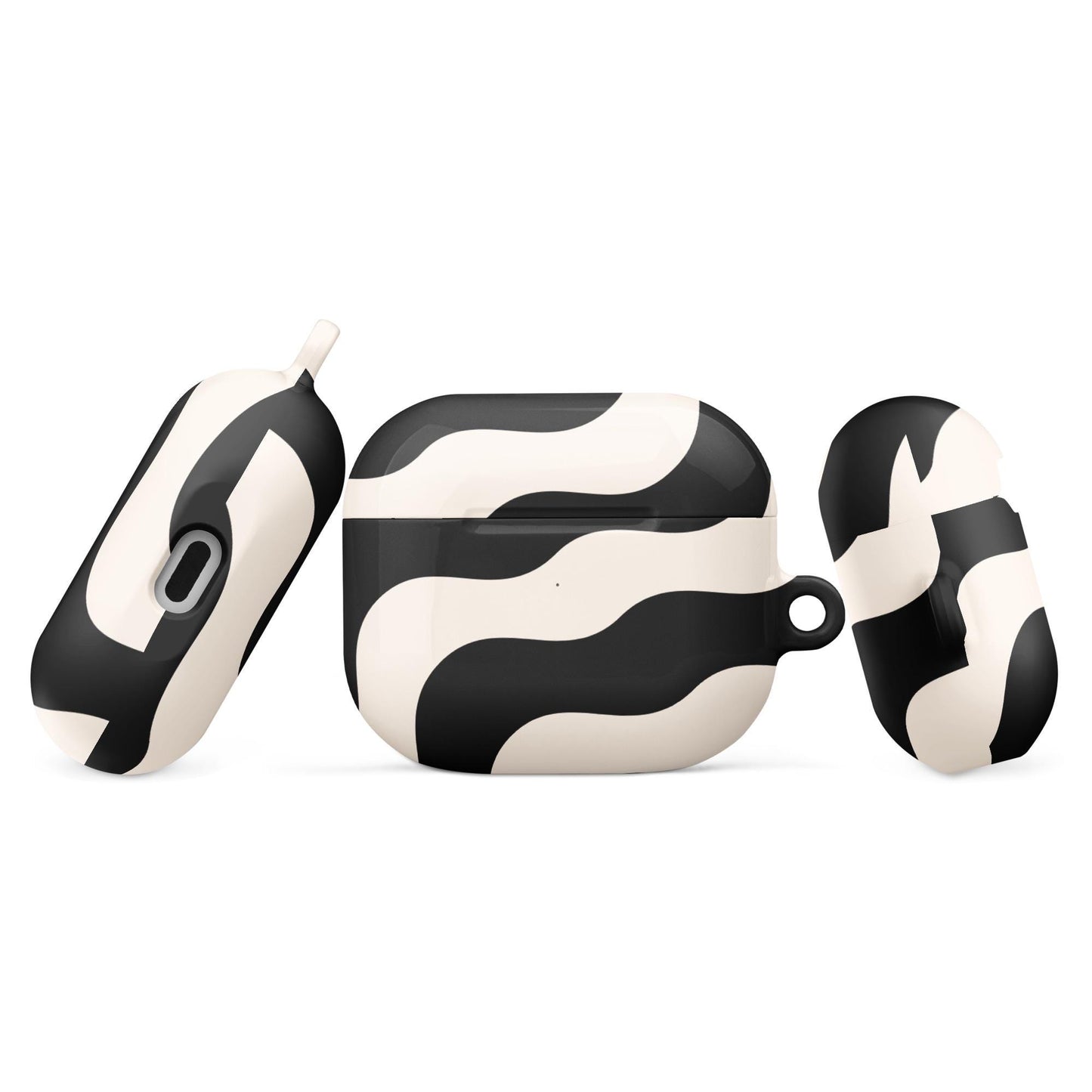 Coque AirPods résistante anti-choc & étanche – beige et noir à ondulations graphique minimaliste - profil, finition rigide et précision des découpes ExtaciaFrance
