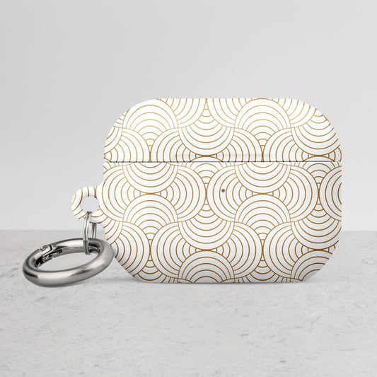 Coque AirPods résistante anti-choc & étanche – blanc et or spirales graphique minimaliste - vue de face, design minimalist