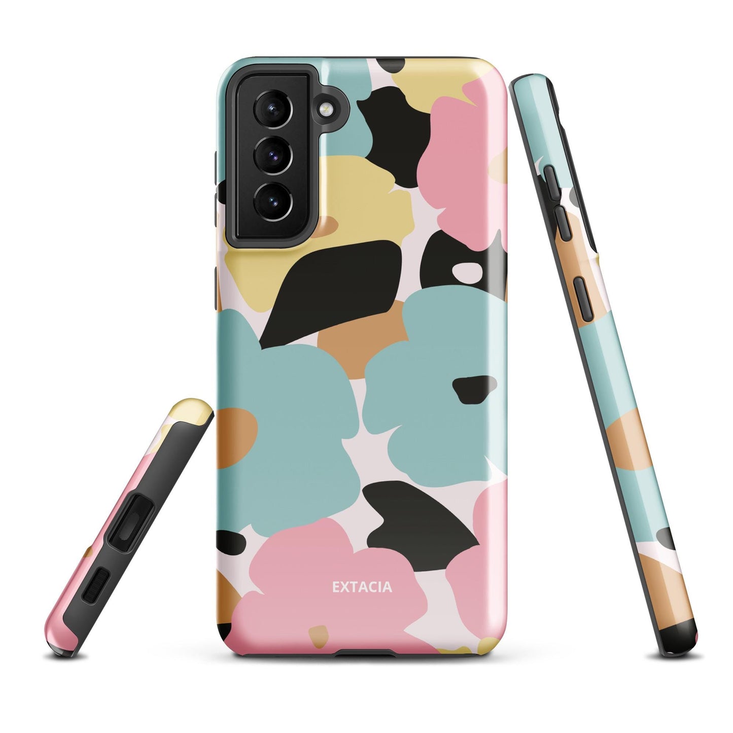 Coque Samsung rigide double-couche anti-choc – fleuri pastel minimaliste - Zoom sur caméra protégée coque rigide - glossy  - ExtaciaFrance