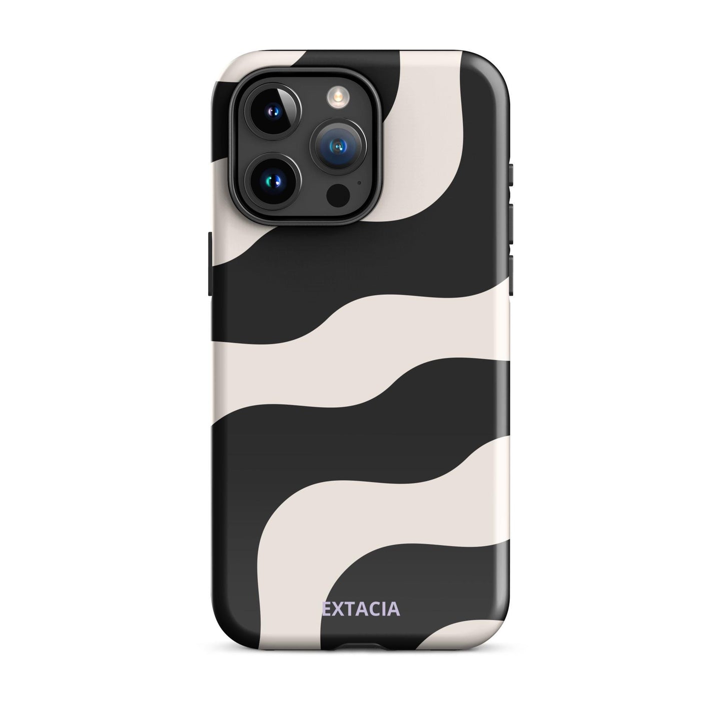 Coque iPhone rigide double-couche anti-choc – beige et noir graphique minimaliste - dos, finition durable résistante aux rayures