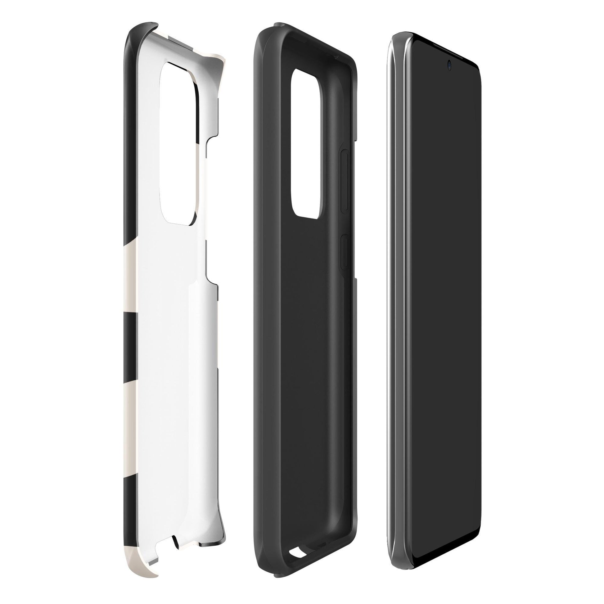 Coque iPhone rigide double-couche anti-choc – beige et noir graphique minimaliste - profil, découpe boutons précise et protection renforcée