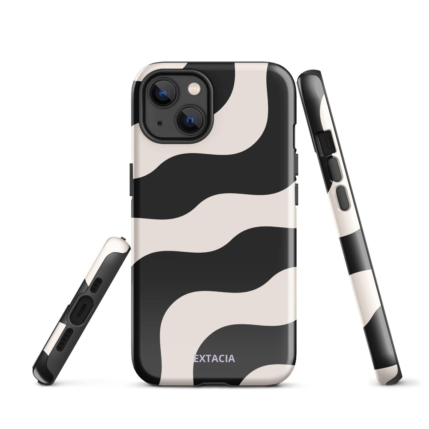 Coque iPhone rigide double-couche anti-choc – beige et noir graphique minimaliste - vue de face, design élégant